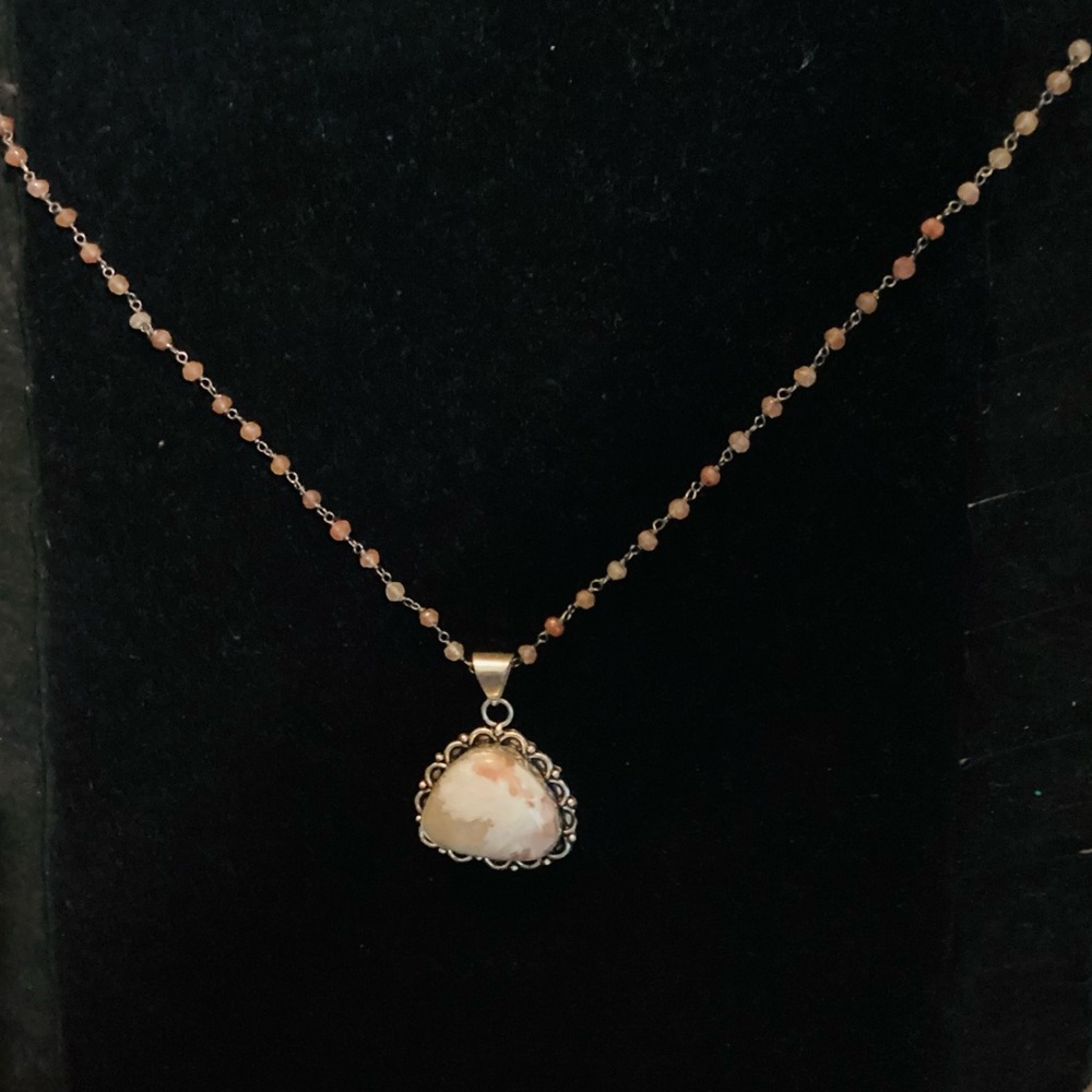 Delicate Apricot &  Cream Stone .925 Pendant Necklace - Women's Jewelry